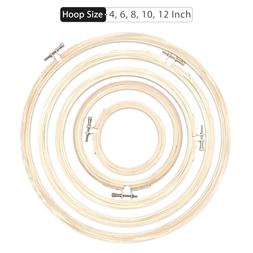 Image of Embroiderymaterial Round Wooden Embroidery Hoop Frame with with Brass Metal Screw Combo of 5 Sizes (4Inch, 6Inch, 8Inch, 10Inch, 12Inch)