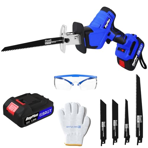 Scie Sabre Sans Fil 21V, 900W Scie Sabre,Vitesses Réglables 0-2800RPM,1500mAh Batteries, 4 lames de scie,Lumière LED, changement de lame de scie sans outil,...