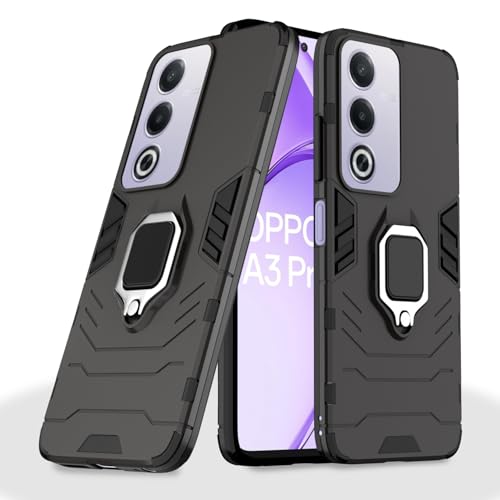Image of Pikkme D5 Tough Armor Back Cover | 360 Protection Case | Ring Holder Stand Bumper Case for Oppo A3 Pro 5G (Black)