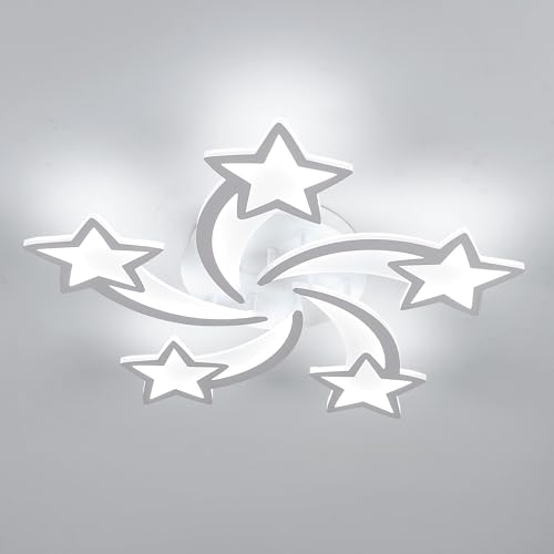 Osairous Plafoniera LED Moderna, 60W 6700LM Lampadario Cameretta Bimba, Lampadario Creativo a Forma di Stella 5 Teste, Plafoniera per Soggiorno, Luce Bianca Fredda 6500K