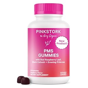 Pink Stork PMS Support Gummies – Red Raspberry Leaf & Black Cohosh for Bloating, Acne & Cravings – Proactive Period & PMS Support Supplement – Hormone Balance – 60 Plant-Based Berry Gummies
