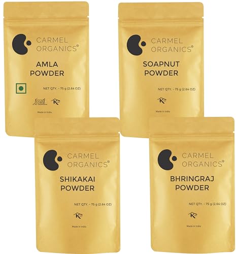 Image of CARMEL ORGANICS Combo of Amla,Shikakai,Soapnut & Bhringraj Powder(75g Each) | Natural | Promotes Hair Growth,Strengthens Hair & Adds Shine and Luster | No Added Preservatives & Additives