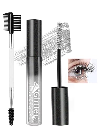 Glitter Mascara,Silver Shimmer Mascara for Eyelashes & Brows, Sparkle Diamond Define Long Lasting Curling Lash Multi-Use Colorful Volumizing for Women Party Festival Eye Makeup Mother’s Day Gift-01