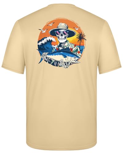 FISHEAL Mens UPF 50+ Swim Shirts Short Sleeve Skeleton Fish Graphic Fishing T-Shirt Quick Dry Sun UV Protection SPF Beach Rash Guard