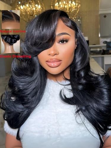 Image of Beauty Forever Bye Bye Slip Feathered Layer Wig 200% Density Human Hair 7x5 HD Lace Glueless Left Side Part Wig with Secure Silicone Strips&Drawstring Pre Plucked Pre Cut Wear Go Wig for Women 10inch