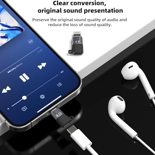 Image of Light-ning toType C Earphone Converter, Type C Male to Light-ning Female Aluminum Alloy Portable Audio Adapter for iPhone /ipad Light-ning, Supports Music, Calls, Audio, Charging, Earphones
