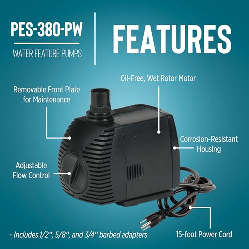 Image of Little Giant PES-380-PW 115-Volt, 350 GPH Magnetic Drive Pump for Fountains and Small Ponds with 15-Ft. Cord, Black, 566718