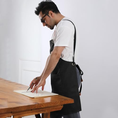 Image of Supvox Unisex Home Apron Waterproof, with Tool Pockets | Adjustable Waist Tie, Splash and Dust Coverage, Handy Storage, Thicken Canvas, Comfortable for Tasks, Wipe Clean