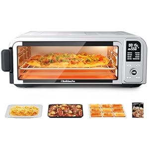 Beelicous Pro 19QT Digital 8-in-1 Air Fryer Toaster Oven, 550°F Flavor-Lock Tech, Flip Up & Away Capability, 40+ Recipes, Airfryer Countertop Oven Combo, 4 Accessories, Fit 13″ Pizza, Stainless Steel