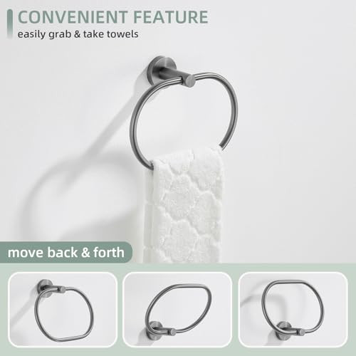 Image of Angle Simple Swivel Towel Ring for Bathroom, SUS304 Stainless Steel Oval Hand Towel Ring Rack for Wall, Gunmetal Gray