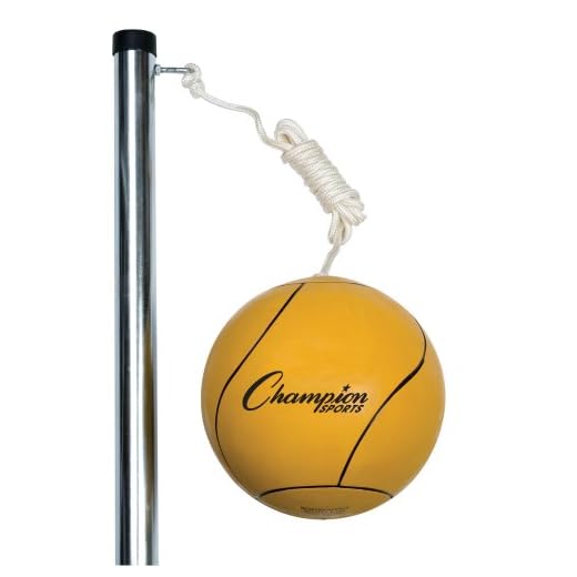Champion Sports Portable Tetherball Set: Classic Backyard Lawn Beach and Pool Party Game Includes Soft Ball Nylon Rope & Durable Telescopic Pole with Free Air Pump