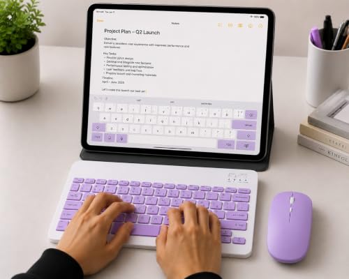 Image of Wireless Bluetooth Keyboard and Mouse Combo, Rechargeable Slim Multi-Device Keyboard with Bluetooth, Mouse with Bluetooth & 2.4G USB Receiver. (Purple)