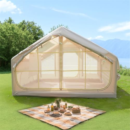 Inflatable 4-Person Camping Tent, Skylight, Beige