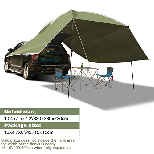 Redcamp Waterproof Car Awning Sun Shelter, Portable Auto Canopy Camper Trailer Sun Shade For Camping, Suv, Outdoor, Beach Army Green #TOP3
