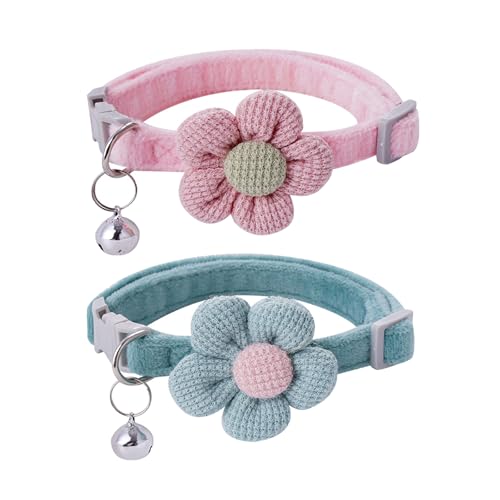 2pcs Adjustable Kitten Collar with Petal Flower Collar Pendant and Bell