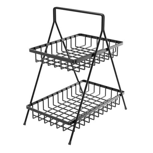 Image of Kuber Industries Metal 2 Tier Fruit & Vegetable Basket for Kitchen | Dining /Kitchen Rack /Countertop Organizer | Multipurpose Storage Stand | Black