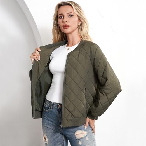 Women's Bomber Jacket - Fashion Quilted Casual Bomber Jakcets Lightweight Zip up Outerwear Jacket with Pockets3