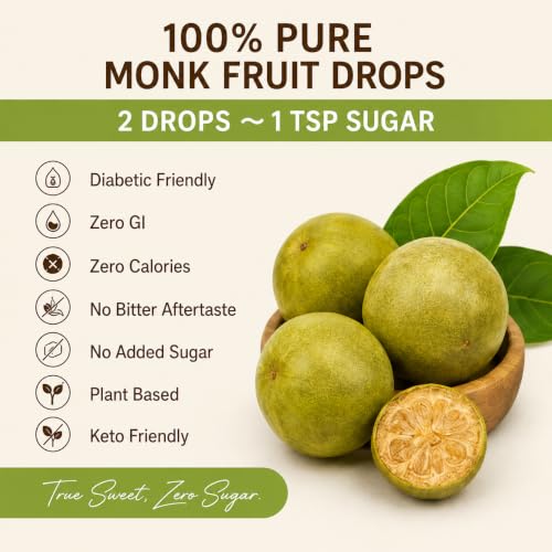 Image of True Sweet Co. Monk Fruit Sweetener Drops for Diabetics and Keto | 100 Servings | 200 Drops | No Erythritol | Sugar Replacer | Zero Sugar Liquid Sweetener | 10ml