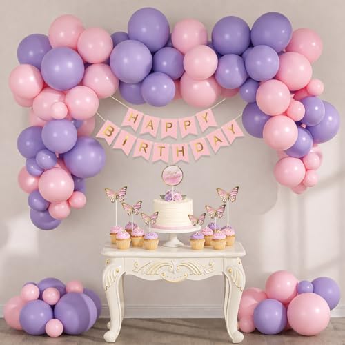 Image of Rozi Decoration Butterfly Birthday Decoration Items for Girls Birthday Parties Decor, Butterfly Theme Birthday Decoration Items for Girls 1st Birthday, Girls Birthday Decoration Items Pack of 54 Pcs