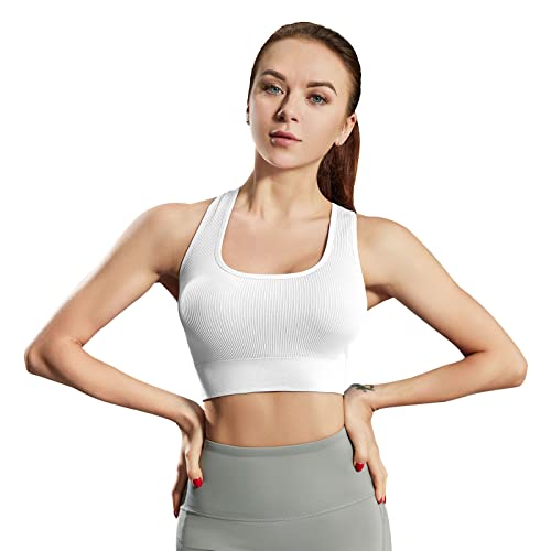 Amriy Racerback Sports Bras For Women Medium Support Padded Bra Supportive Compression Seamless Women's Sports Wireless Bra White,Xxl #TOP1