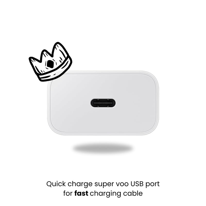 Image of Crown's 25Watt Charger for Samsung Galaxy a16 5G Super Fast Charging |Samsung 25 Watt Type C Charger /Adopter | with Type C Charging Cable | C to c pd Charging Adopter (Type C)