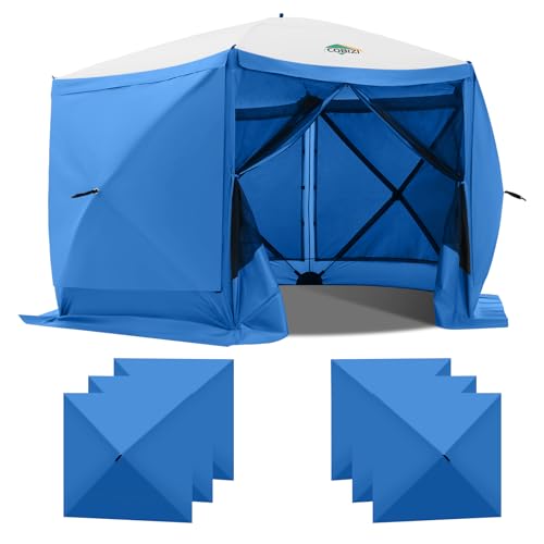 Image of COBIZI 12x12 FT Pop Up Canopy Shelter Tent, Large Gazebos On Clearance with Sidewalls, Screened in Gazebo, Screen Tents Portable carpas para Patio for Outdoor Camping, Backyard, Garden, Beach, Blue