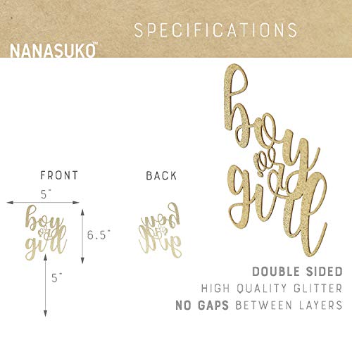Nanasuko Gender Reveal Cake Topper - Boy Or Girl - Double Sided Gold Glitter - Premium Quality Made In Usa #TOP1