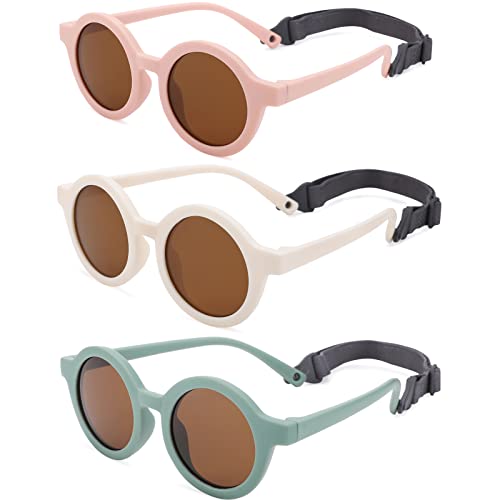 Image of COASION Baby Polarized Round Sunglasses Flexible Rubber Shades with Strap for Toddler Newborn Infant Ages 0-24 Months