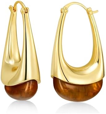 SNGIA Long Oval Chunky Dangle 18K gold plated Hoops with Colore...