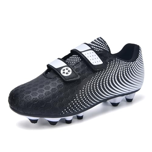 Zapatos de Futbol Niño Zapatillas de Futbol Botas de Fútbol Césped Artificial Tacos Profesional Entrenamiento Aire Libre Antideslizante Cómodo Unisex 37 Negro Blanco