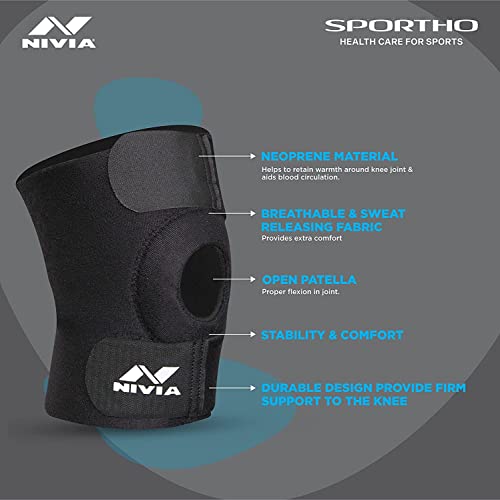 Image of Nivia Basic Knee Patella Support with Velcro (Free Size, Black), Orthopedic Adjustable Ankle Support (Free Size) Plain Encounter Football Stockings (Blue /White) Size-L