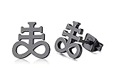 Church of Satan Satanic Cross Brimstone Stud Earrings Stainless Steel Leviathan Cross Symbol Ear Plugs,Black