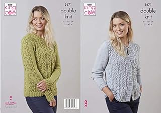 King Cole Double Knit Knitting Pattern Ladies Lace Detail Cardigan & Sweater (5671)