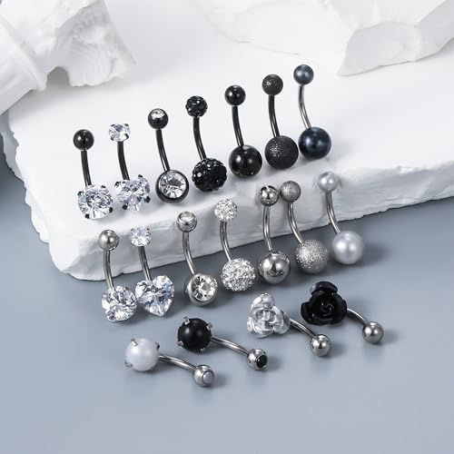 Vsnnsns 14G Belly Button Ring Piercing Jewelry 316L Stainless Surgical Steel Heart CZ Pearl Butterfly Flower Navel Rings Dangle Belly Button Ring Navel Piercing Jewelry for Women Men Hypoallergenic2