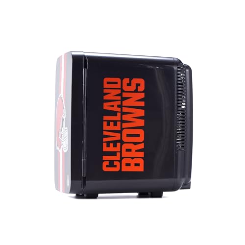 Image of Ukonic NFL Cleveland Browns 15-Can Mini Fridge 10L - AC /DC Powered, Official Team Colors & Logo, Portable Cooler for Tailgates, Home, Office, or Car
