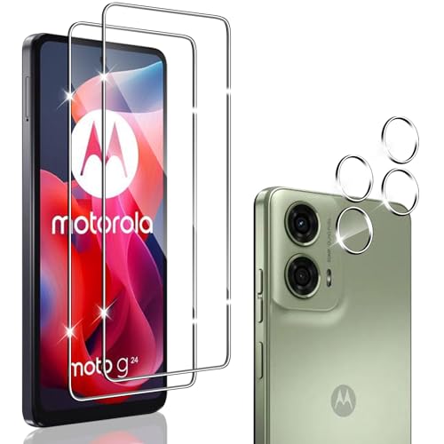 Weimierd Protector de Pantalla para Motorola Moto G24 5G, 2 Piezas Vidrio Templado y 2 Piezas Protector de Lente Cámara, 9H Dureza Cristal Templado Protección & Protector de Cámara