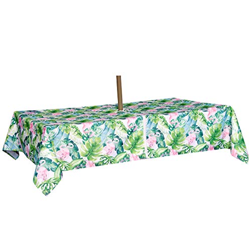 Image of EHouseHome Outdoor Indoor 60x84 inch Rectangle Tablecloth with Umbrella Hole and Zipper, Waterproof Zippered Patio Cloths, Spring /Summer Table Covers for Backyard Circular Table /BBQs /Picnic