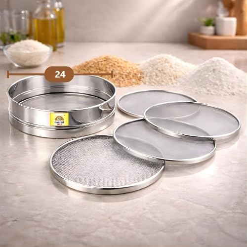 Image of Rakesh Gold 4 in 1 Stainless Steel Chalni for Kitchen | Large Steel Colander & Strainer for Washing Rice, Wheat, Dal, Fruits, Vegetables & Pasta (Large Size) (Large Size, 4 in 1 CHALNI)