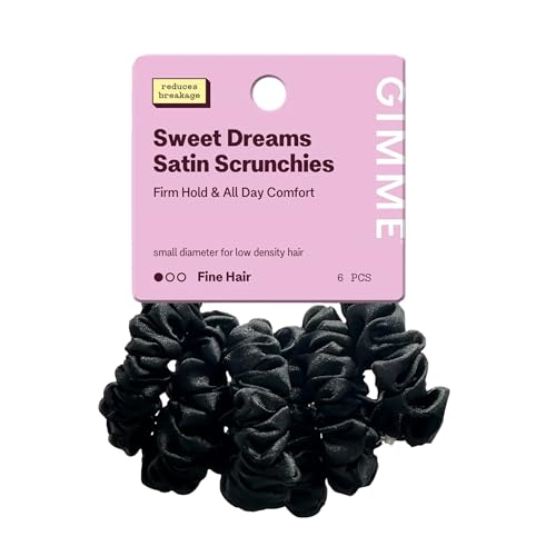 Gimme Beauty Slim Satin Hair Scrunchies - Soft, No-Breakage Scrunchies - Perfect for Fine Hair & Bedtime Wear - Firm Hold & Gentle, Crease-Free Accessories for Women - Black, 6 Pack