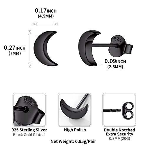 Chicsilver 7Mm Small Black Stud Earrings Sterling Silver Moon Earrings For Women Hypoallergenic Dainty Tiny Ear Studs #TOP3