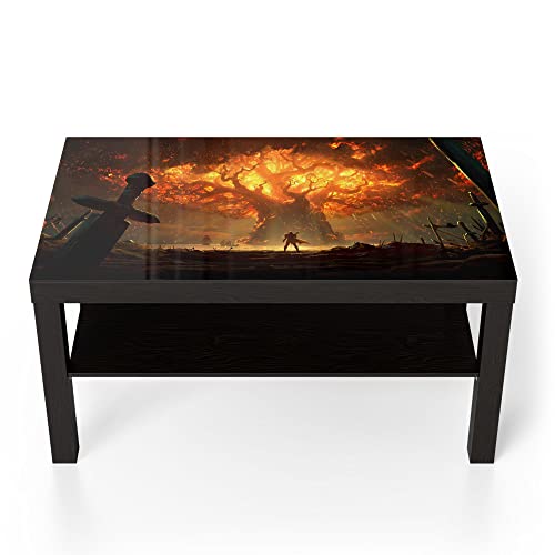 DEQORI Glastisch | schwarz groß 90x50 cm | Motiv Brennender Weltenbaum WoW...