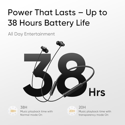 Image of Realme Compatible Buds Wireless ANC Bluetooth Neckband with 50dB Noise Cancellation, 13.6mm Bass Driver, 360 Audio, 45ms Gaming Latency, 38Hrs Battery, IP55 Rating (Midnight Black)