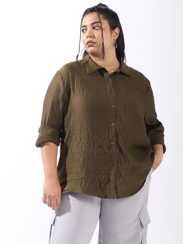 Image of High Star Women Plus Size Boxy Fit Spread Collar Long Sleeves Shirt