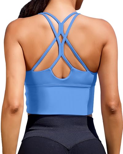 Image of XUNYU Sports Bras for Women High Support Longline Workout Tank Tops Built in Bra Padded Strappy Yoga Crop Top Cross Gym