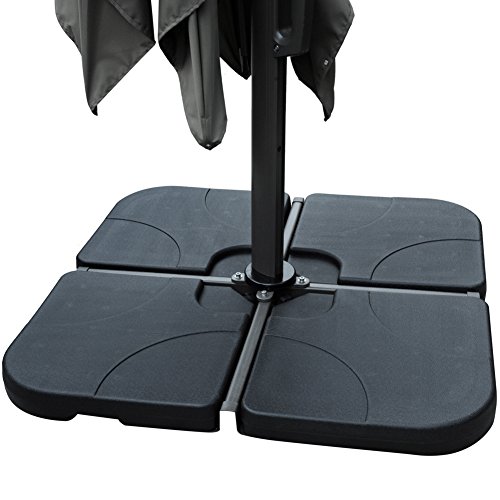 SNAIL Fillable Umbrella Weights for Offset Patio Umbrella, Sand or Water Filled Cantilever Umbrella Square Base Plate Set, Pack of 4, 176 lb After Sand Filled, Black