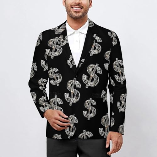U.S. Dollar Sign Diamond Men's Suit Jacket 2 Button Lapel Blazers Business Coat Tuxedo for Wedding Dinner2