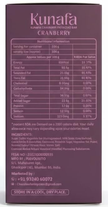 Image of Flavourito Kunafa Cranberry Pistachio Chocolate Bar 100g, Satisfying, Sharp Snap Of Smooth Milk Chocolate that Gives Way to a Creamy, Rich, and Nutty Pistachio (DF) (Cranberry)