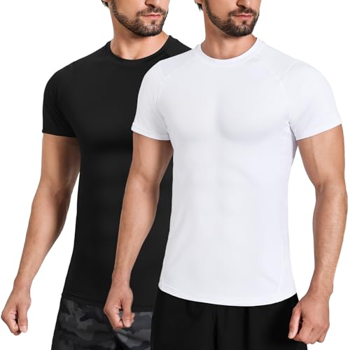 Men's Compression Shirts, Short Sleeve T-Shirt Athletic Compression Tops Workout Sports Base Layer Undershirt2