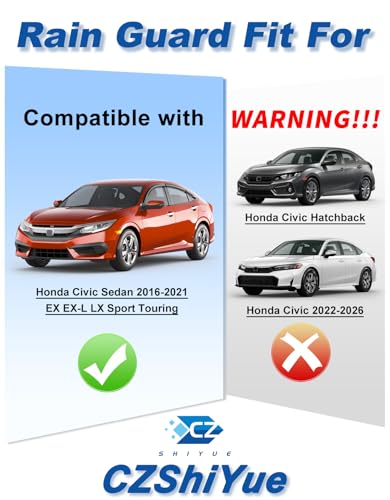 Image of 6-PCS Extra-Thick Rain Guards Fit for Honda Civic Sedan 4dr LX 2016-2021 Extra Durable Tape-on Window Rain Guard Window Deflectors Vent Shades Window Visor Vent Visors Exterior