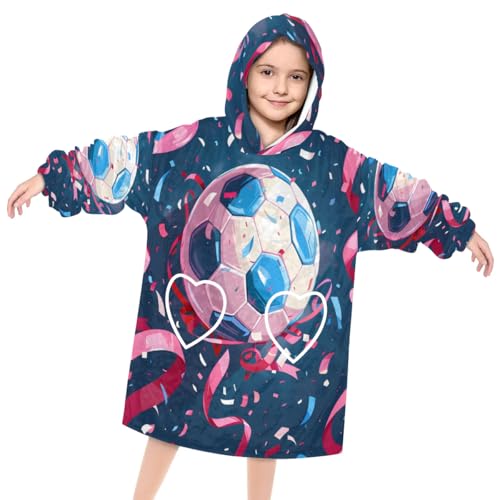 Wearable Blanket Hoodie for Kids, Abstract Football Fleece Sweatshirt Blanket Colorful Football Oversized Blanket Sweatshirt with Pocket Flannel Warm Hooded Blanket 6-10 Year Old Girl Boy Gift